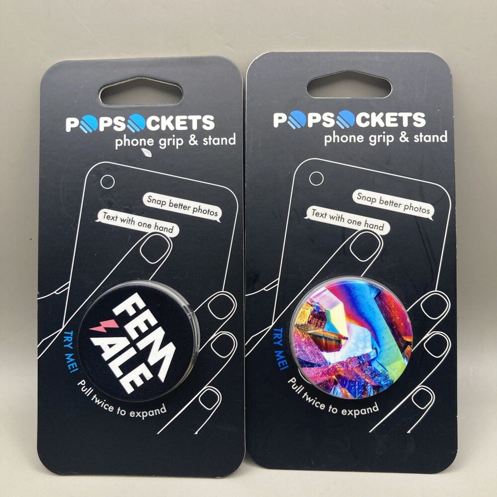 PopSockets Universal Phone Grip, Stand & Holder 2 Set Female & Rainbow Gem